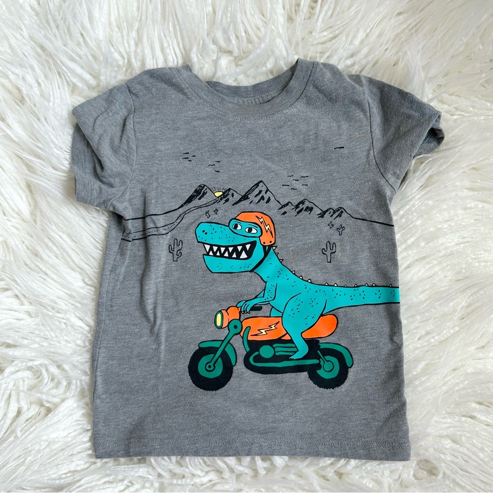 Cat & Jack Target Toddler Boy Grey Dinosaur Graphic Short Sleeve Shirt Size 2T